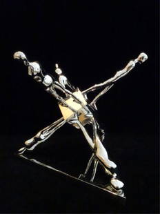 ERNEST TROVA (1927-2009). "WALKING JACKMAN MAQUETTE",: ERNEST TROVA (1927-2009). "WALKING JACKMAN MAQUETTE", STUDY FOR FALLING MAN. APPROXIMATELY 11 X 11 X 11", STAMPED AND DATED #83/99, 1986. CHROME PLATED STEEL.