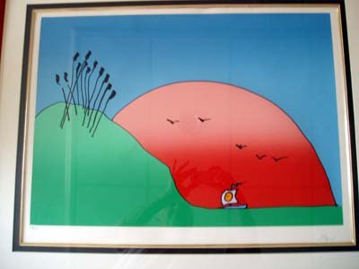 PETER MAX (GERMAN, BORN 1937). "MORNING ARRIVAL",: PETER MAX (GERMAN, BORN 1937). "MORNING ARRIVAL", (EARLY WORK, 1978) SERIGRAPH IN COLORS. SIGNED LOWER RIGHT, NUMBERED LOWER LEFT, 68/175. SIGHT SIZE IS 21 X 28"; FRAMED SIZE IS 32 X 38".