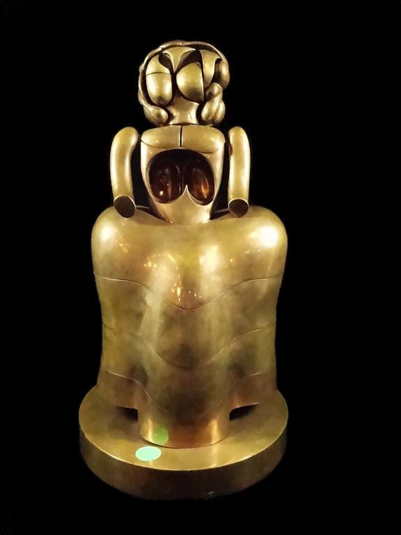 MIGUEL BERROCAL BRONZE SCULPTURE, "LA MENINA II";: MIGUEL BERROCAL BRONZE SCULPTURE, "LA MENINA II"; LIMITED EDITION CIRCA 1973 MODERNIST BRONZE PUZZLE SCULPTURE, #823 OF 2000, SCULPTURE ALLOWS EITHER THE HEAD OR THE BREASTS TO BE PART OF THE SCULPTUR