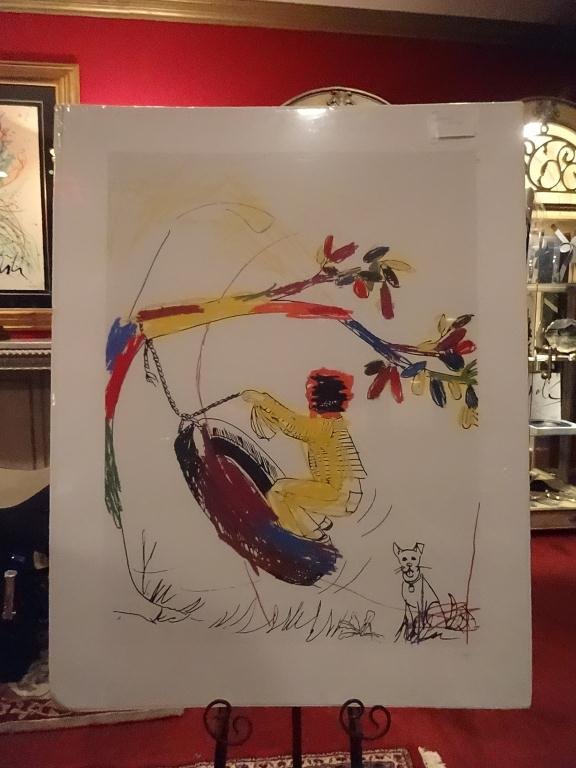 GLENN LIGON SIGNED SCREENPRINT, "BOY ON TIRE", LIMITED: GLENN LIGON SIGNED SCREENPRINT, "BOY ON TIRE", LIMITED EDITION FROM LINCOLN CENTER, PENCIL SIGNED LOWER RIGHT, NUMBERED RP 1/10 LOWER LEFT, 31.5" X 41", SKU9996H10