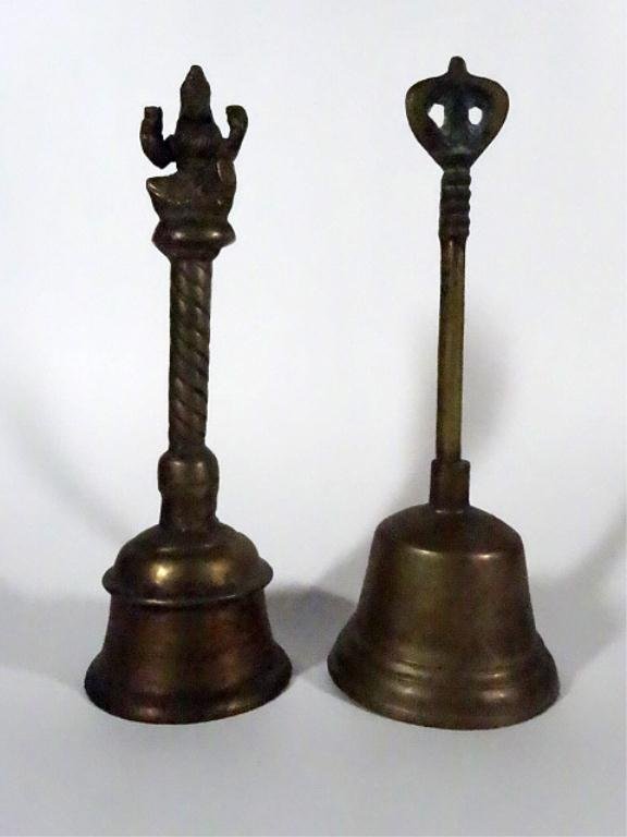 2 TIBETAN BRONZE VAJRA DORJE BELLS, USED IN TANTRIC: 2 TIBETAN BRONZE VAJRA DORJE BELLS, USED IN TANTRIC BUDDHIST RITUALS, 7.25"H
