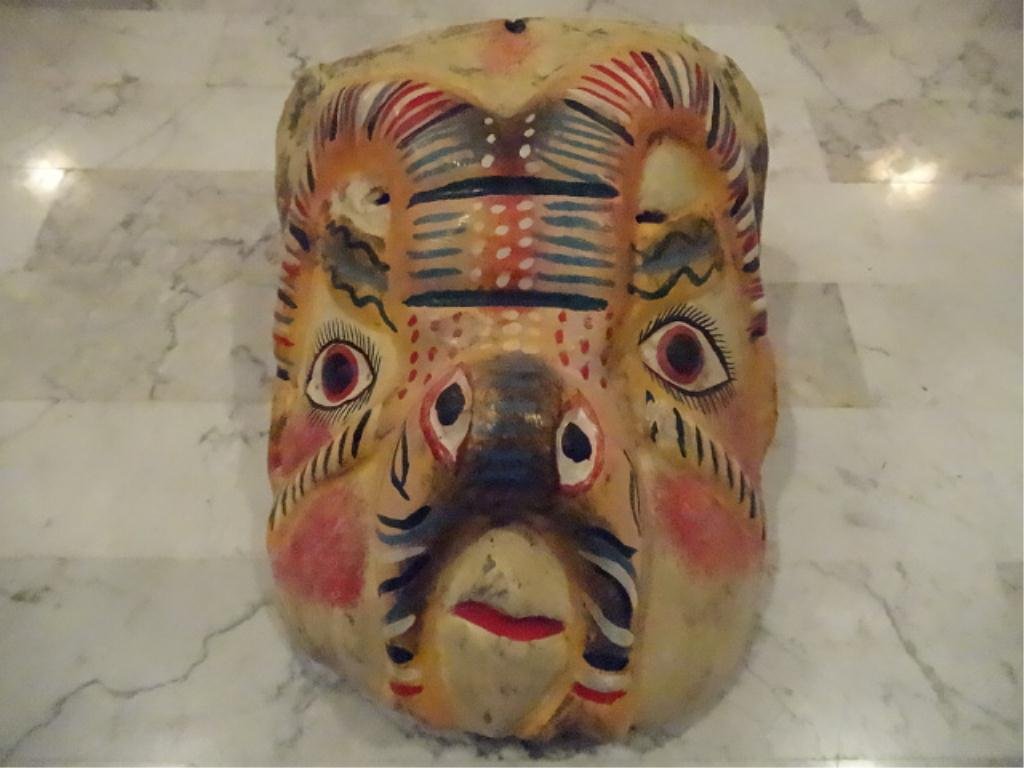 BALINESE CARVED WOOD BARONG MASK, LIGHT PAINTED WOOD,: BALINESE CARVED WOOD BARONG MASK, LIGHT PAINTED WOOD, 9" X 7", SKU895