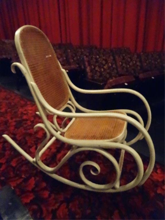 THONET BENTWOOD ROCKER WITH THONET STAMP, WHITE FINISH,: THONET BENTWOOD ROCKER WITH THONET STAMP, WHITE FINISH, CANE SEAT AND BACK, SKU755.5