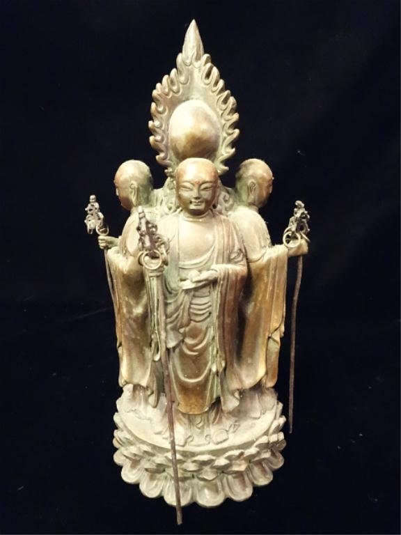 TIBETAN BUDDHIST 4 SIDES BRONZE SCULPTURE, BODISATTVA: TIBETAN BUDDHIST 4 SIDES BRONZE SCULPTURE, BODISATTVA KSITIGARBHA, 8.5" X 4", SKU895
