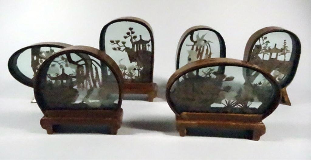 6 PC CHINESE CORK ART DIORAMAS, SOLD TOGETHER, TALLEST: 6 PC CHINESE CORK ART DIORAMAS, SOLD TOGETHER, TALLEST APPROX 3.75"H
