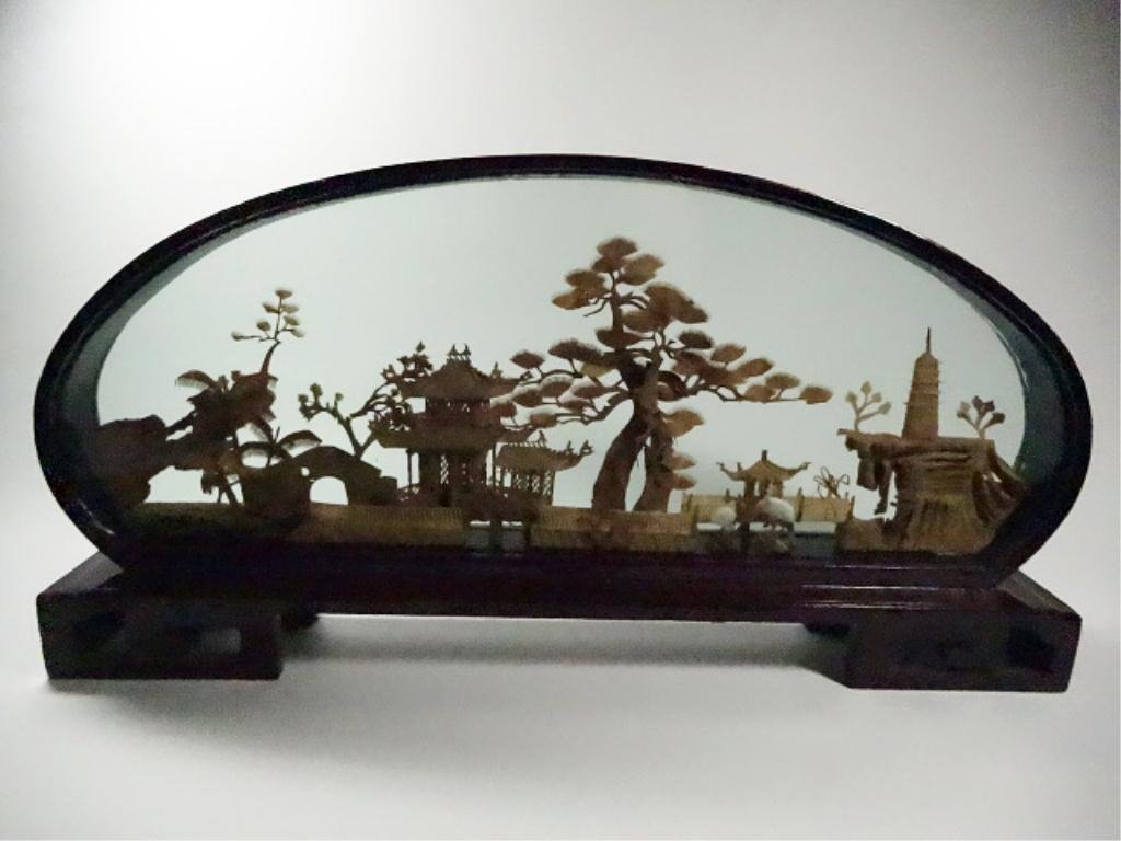 CHINESE CORK ART DIORAMA, APPROX 7" X 14": CHINESE CORK ART DIORAMA, APPROX 7" X 14"