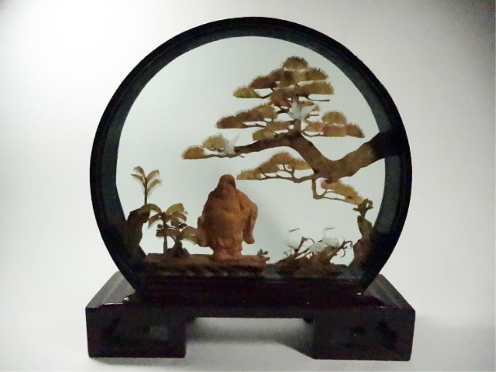 CHINESE CORK ART DIORAMA WITH BUDDHA, APPROX 9.25" X 9": CHINESE CORK ART DIORAMA WITH BUDDHA, APPROX 9.25" X 9"