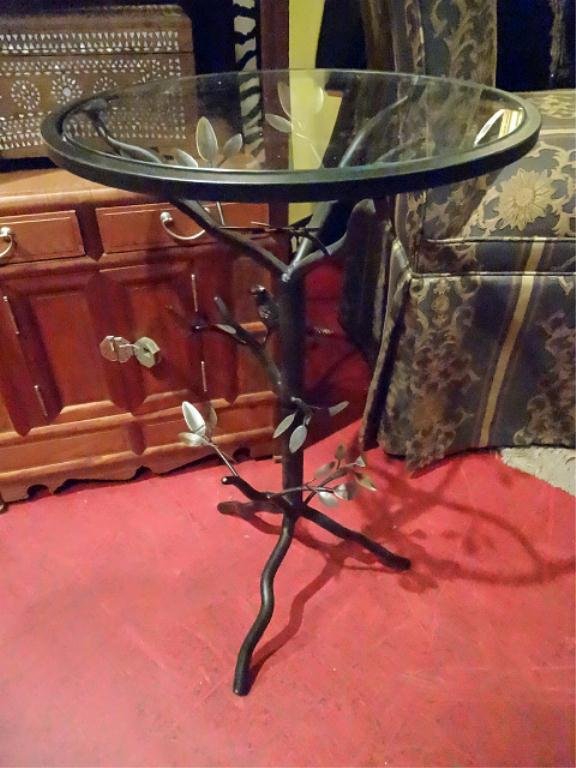 SMALL METAL TWIG AND LEAF TABLE, GLASS TOP, APPROX 20"H: SMALL METAL TWIG AND LEAF TABLE, GLASS TOP, APPROX 20"H
