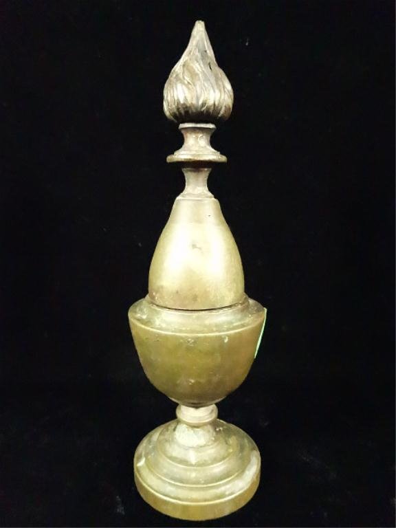 SOUTHEAST ASIAN BRASS CIGARETTE LIGHTER, MID CENTURY,: SOUTHEAST ASIAN BRASS CIGARETTE LIGHTER, MID CENTURY, FLAME FINIAL LID, 6.5" Z ", SKU895