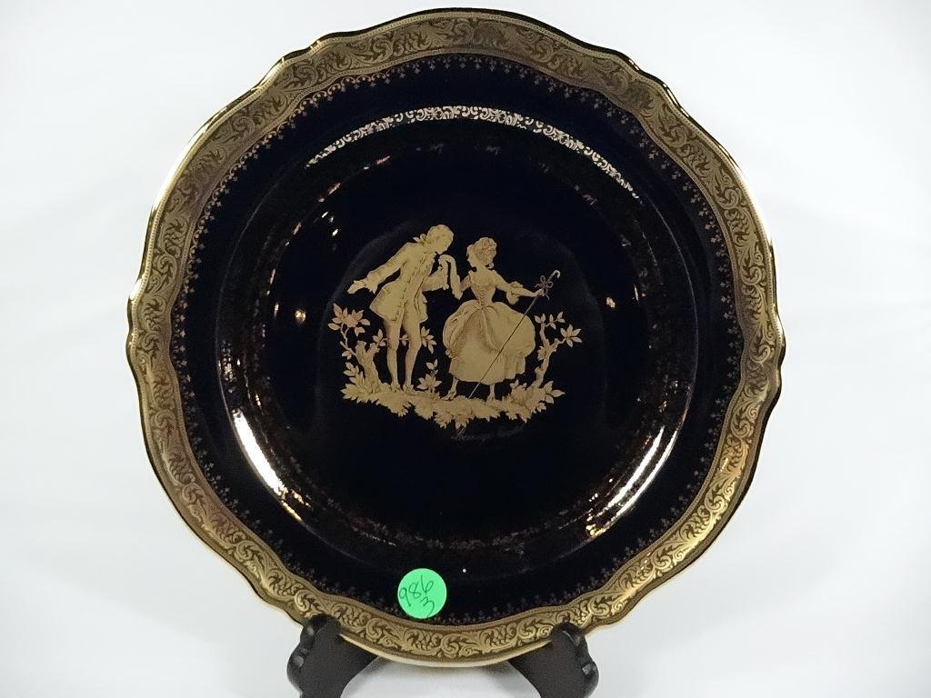 LIMOGES CASTEL FRANCE COBALT BLUE & GOLD PLATE, MARKED,