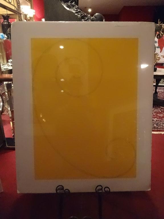 ROBERT MANGOLD LITHOGRAPH, "YELLOW CURLED FIGURE",: ROBERT MANGOLD LITHOGRAPH, "YELLOW CURLED FIGURE", LIMITED EDITION LINCOLN CENTER, UNFRAMED, 36" X 29" SKU9996H10