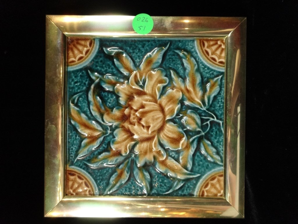 MINTON PORCELAIN TILE, STOKE ON KENT, ENGLAND, FRAMED,: MINTON PORCELAIN TILE, STOKE ON KENT, ENGLAND, FRAMED, 7.25"W, SKU026.51