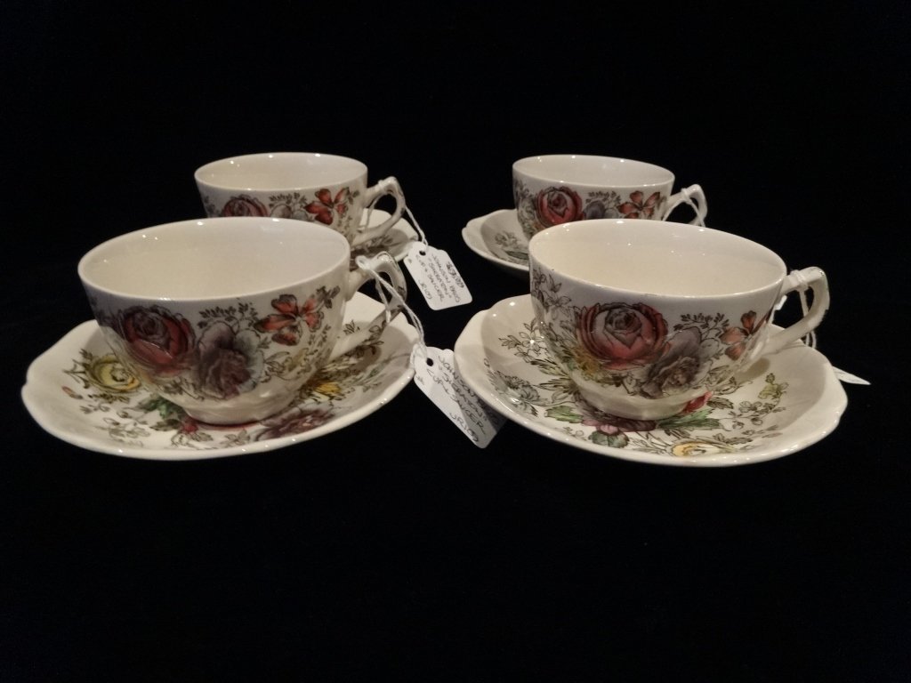 8 PC JOHNSON BROS. CHINA, SHERATON PATTERN, INCLUDES 4: 8 PC JOHNSON BROS. CHINA, SHERATON PATTERN, INCLUDES 4 CUPS (1 WITH MINOR DAMAGE) AND 4 SAUCERS
