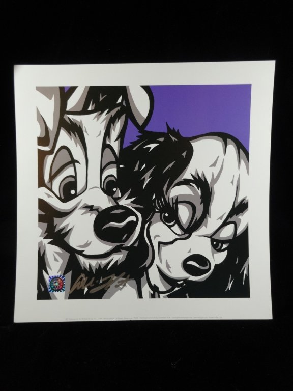 ALLISON LEFCOURT "PUPPY LOVE" LIMITED EDITION: ALLISON LEFCOURT "PUPPY LOVE" LIMITED EDITION LITHOGRAPH, SIGNED & WITH NUMBERED HOLOGRAM, #A719283. FROM THE DISNEY MOVIE "LADY AND THE TRAMP", APPROX 12" X 12" UNFRAMED