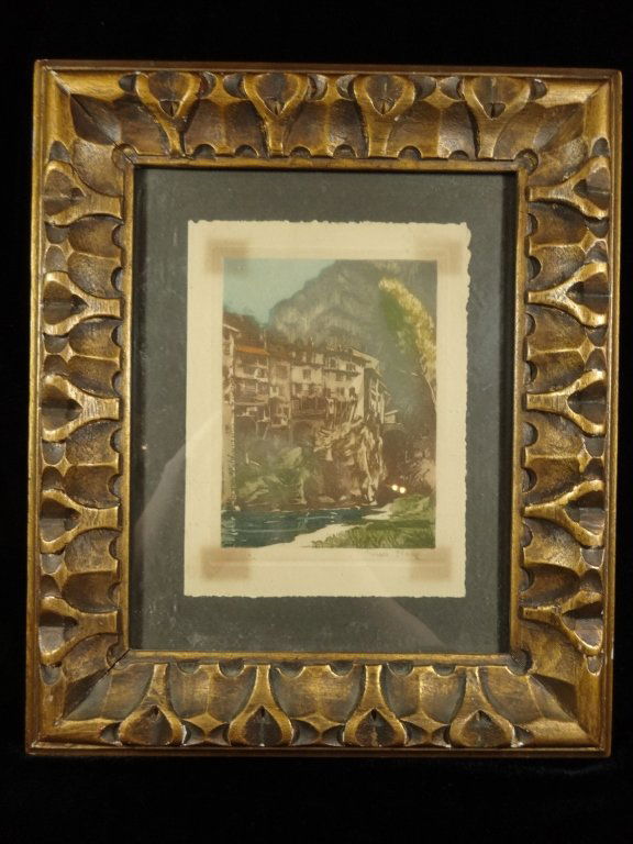 GEORGES PLASSE ETCHING, APPROX 13" X 11.25" FRAMED: GEORGES PLASSE ETCHING, APPROX 13" X 11.25" FRAMED