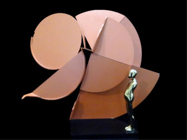 ERNEST TROVA (1927-2009). PROFILE CANTO IV MAQUETTE,: ERNEST TROVA (1927-2009). PROFILE CANTO IV MAQUETTE, STUDY FOR FALLING MAN. COLD ROLLED STEEL, NICKEL PLATED BRONZE. APPROXIMATELY 13 X 13 X 9", STAMPED AND DATED #50/99, 1987