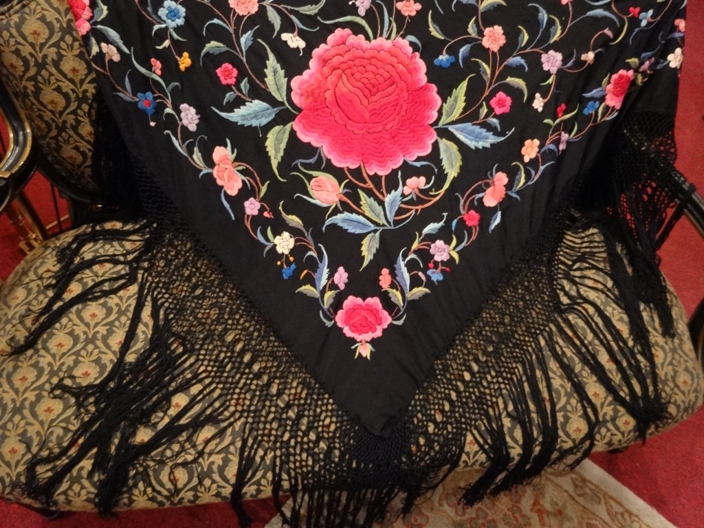 PIANO SHAWL, APPROX 5' SQUARE NOT INCLUDING FRINGE: PIANO SHAWL, APPROX 5' SQUARE NOT INCLUDING FRINGE