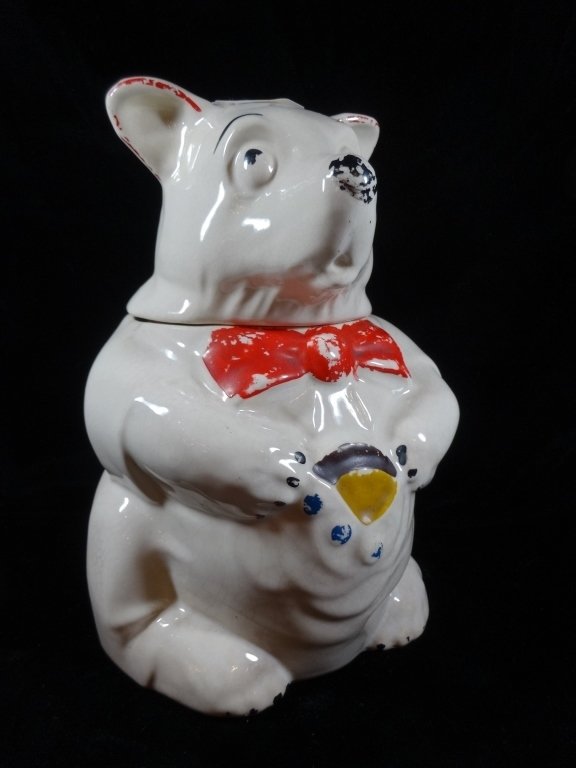 MCCOY POTTERY COOKIE JAR, POLAR BEAR, WITH LID: MCCOY POTTERY COOKIE JAR, POLAR BEAR, WITH LID