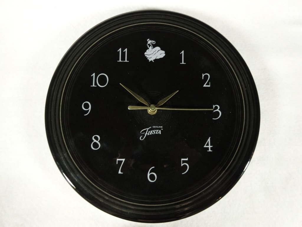 FIESTAWARE CLOCK, BLACK, APPROX 10" DIAMETER: FIESTAWARE CLOCK, BLACK, APPROX 10" DIAMETER