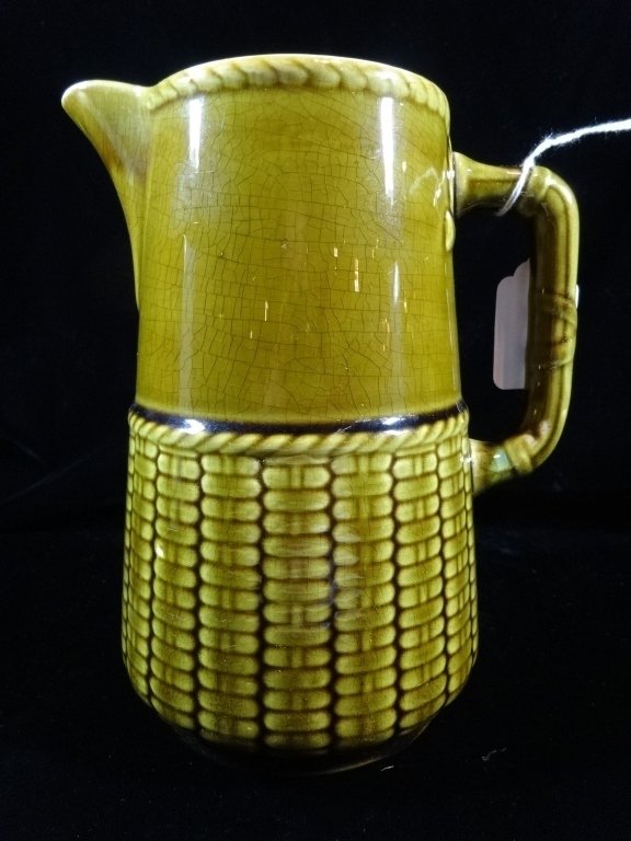 SARREGUEMINES FRENCH MAJOLICA PITCHER, BASKET WEAVE: SARREGUEMINES FRENCH MAJOLICA PITCHER, BASKET WEAVE PATTERN, MADE IN FRANCE, MARKED, 7.5" X 6"