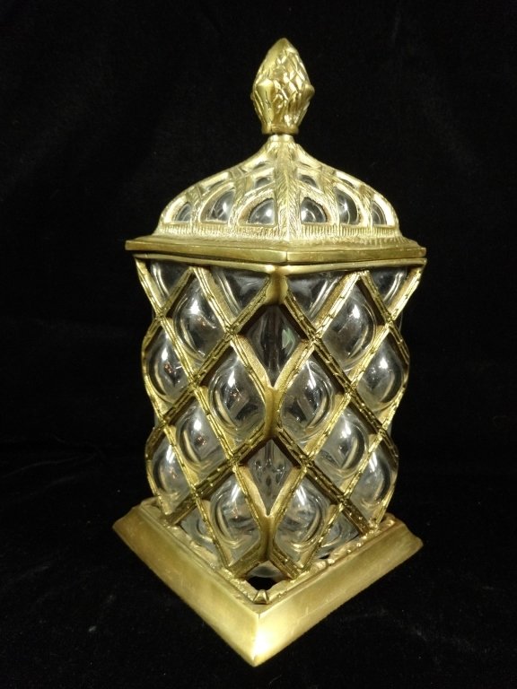 GLASS & METAL BOX WITH LID, APPROX 9.75"H: GLASS & METAL BOX WITH LID, APPROX 9.75"H