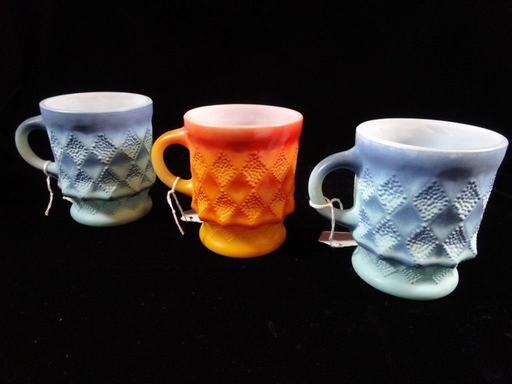 3 PC SET FIREKING MUGS, BLUE AND ORANGE, 6.75" X 4": 3 PC SET FIREKING MUGS, BLUE AND ORANGE, 6.75" X 4"