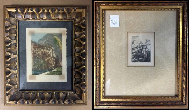 TWO SMALL OLD MASTERS ETCHINGS, CARL SCHULTHEISS AND: TWO SMALL OLD MASTERS ETCHINGS, CARL SCHULTHEISS AND GEORGES PLASSE, APPROX 3" X 4", 6" X 8" FRAMED