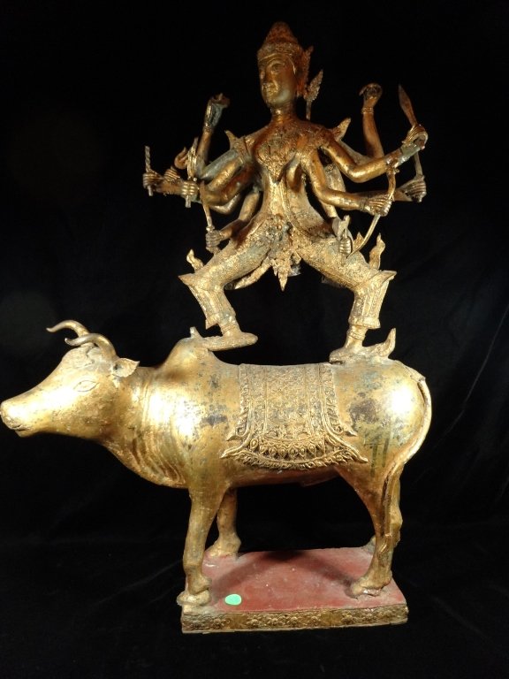 LARGE BRONZE SCULPTURE, SHIVA RIDING A BULL, APPROX (1 of 6)