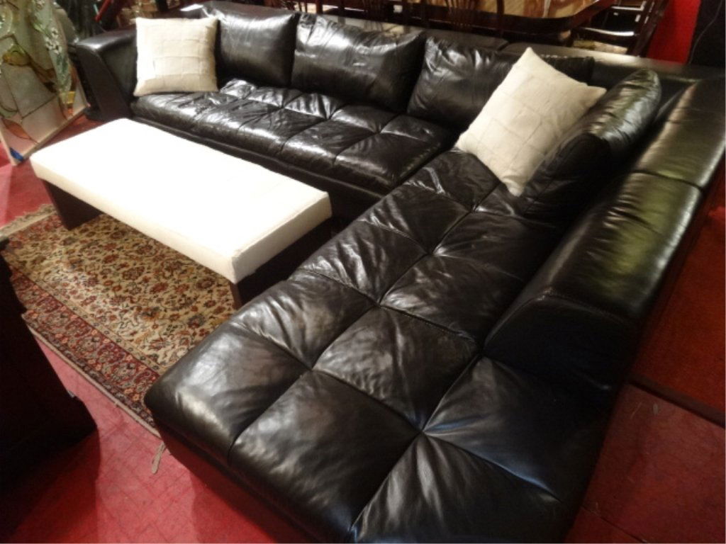 AMERICAN LEATHER SECTIONAL SOFA, DARK CHOCOLATE TUFTED (1 of 8)