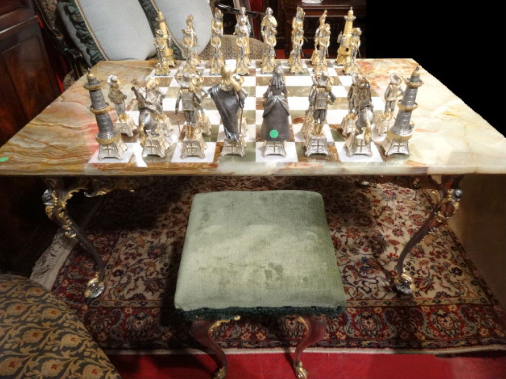 ITALIAN ROCOCO GILT BRONZE AND ONYX CHESS TABLE AND (1 of 10)