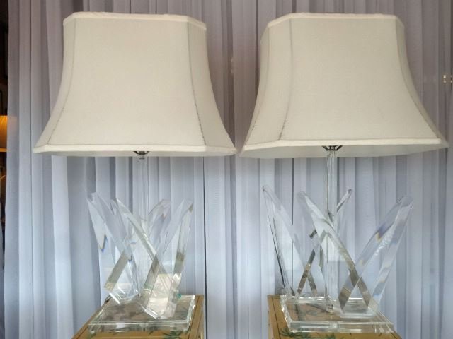 PAIR VAN TEAL LUCITE TABLE LAMPS, CIRCA 1970's, EACH (1 of 4)