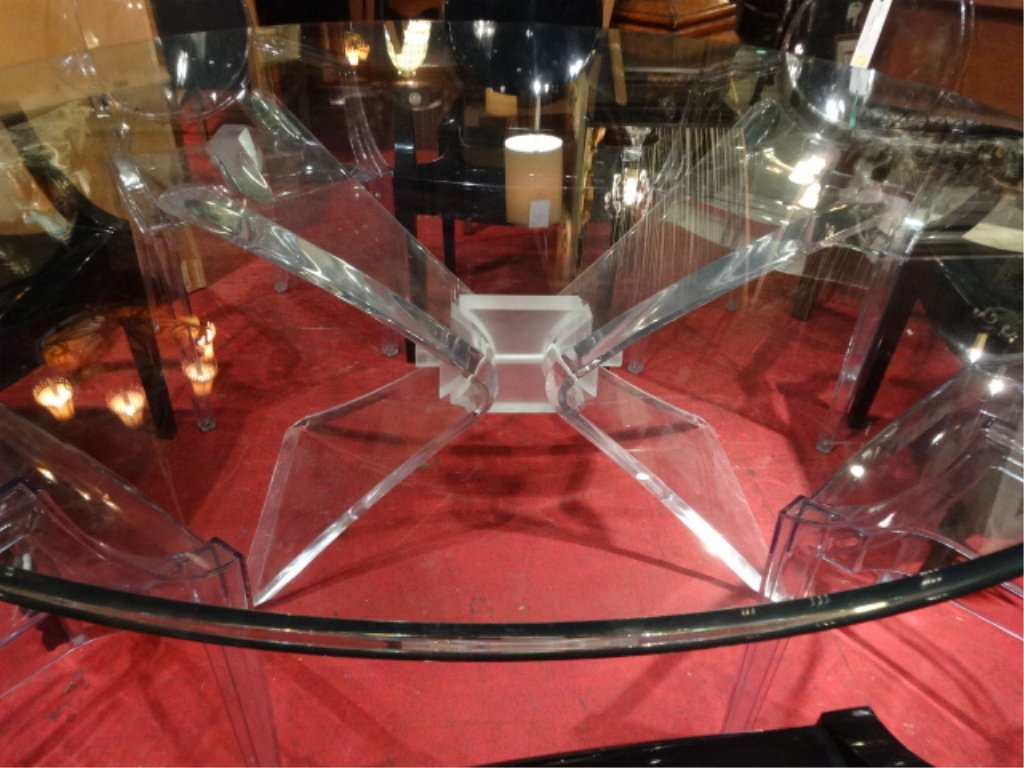 LUCITE BASE DINING TABLE, X FRAME CLEAR AND FROSTED (1 of 9)