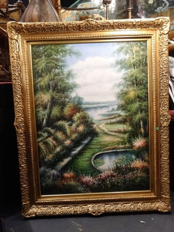 HUGE GARDEN SCENE PAINTING ON CANVAS, SIGNED JOHN SLOAN (1 of 6)