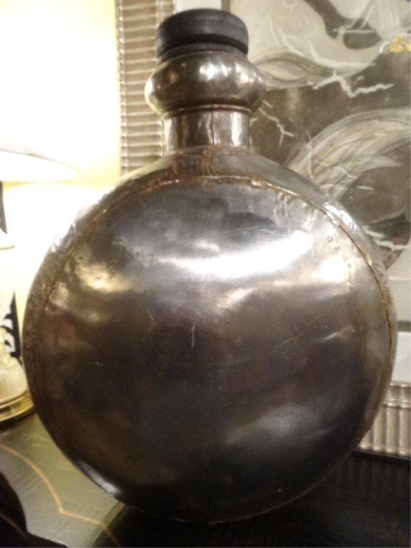 LARGE METAL MOON FLASK WITH LID, NICKEL FINISH, APPROX (1 of 4)