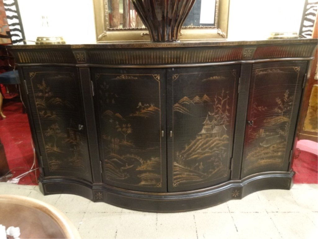 CHINESE GOLD DECORATED SIDEBOARD, DISTRESSED BLACK (1 of 7)