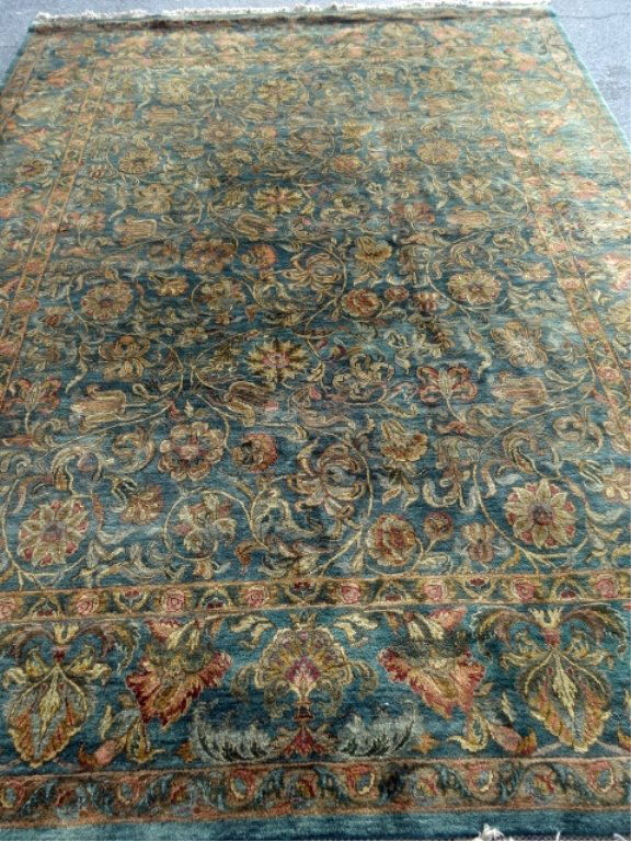 LARGE PERSIAN STYLE WOOL RUG, GREEN FIELD WITH FOLIATE (1 of 6)