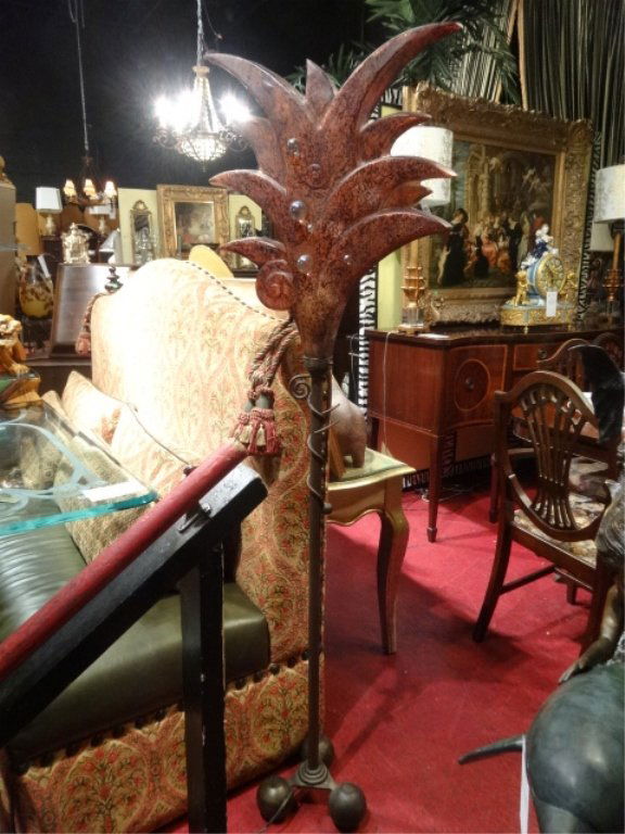 MODERN PALM MOTIF FLOOR LAMP, BRONZE FINISH ACRYLIC (1 of 4)