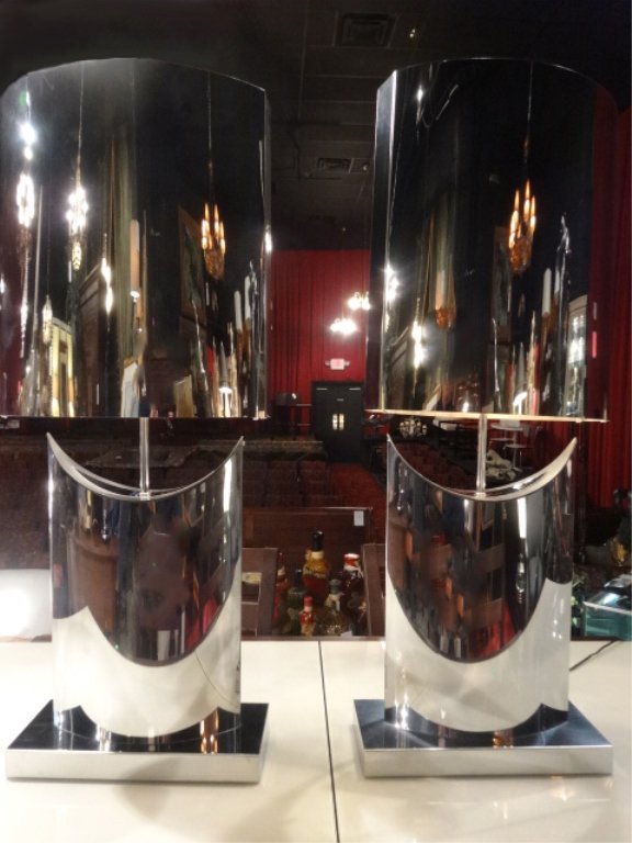 PAIR HUGE RARE CURTIS JERE 1976 CHROME TABLE LAMPS, SIG (1 of 10)