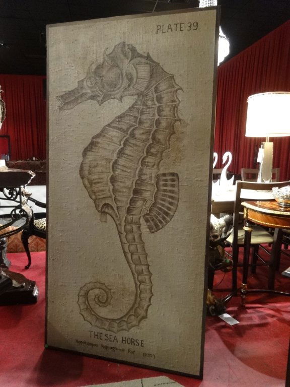 LARGE 6 FT TALL SEAHORSE PRINT ON LACQUERED LINEN, (1 of 7)