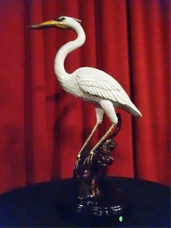 LARGE PATINATED BRONZE CRANE SCULPTURE, LIMITED EDITION (1 of 7)