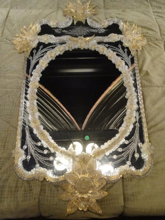 LARGE VENETIAN STYLE MIRROR WITH BLOWN GLASS FRAME, (1 of 6)