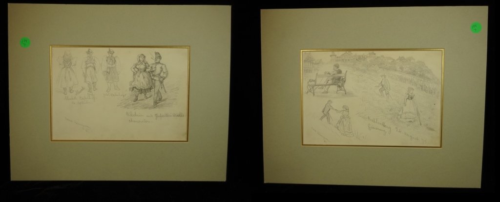 2 MAX KLINGER DRAWINGS ON PAPER, DATED '81 & '82, APPRO: 2 MAX KLINGER DRAWINGS ON PAPER, DATED '81 & '82, APPROX 13" X 16" MATTED
