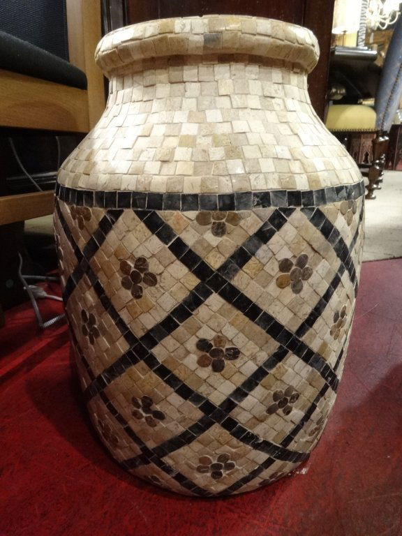 MOSAIC TILE PLANTER/ VASE, BLACK AND CREAM DIAMOND (1 of 3)