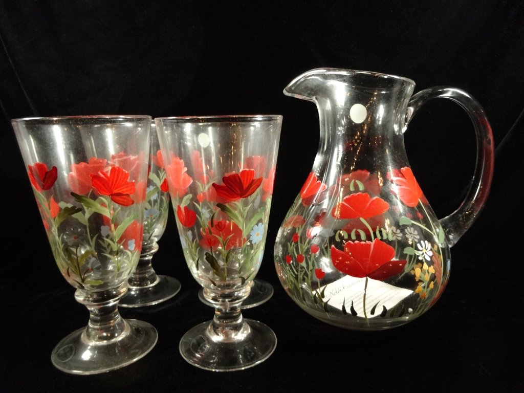 5 PC LEMONADE PITCHER WITH 4 GLASSES, HANDPAINTED, (1 of 6)