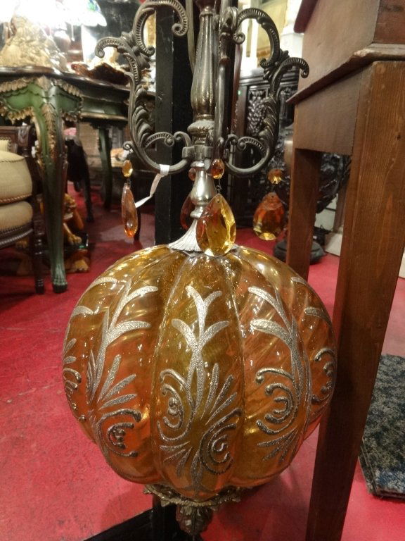 MID CENTURY PENDANT LAMP, GOLD GLASS GLOBE, APPROX (1 of 6)