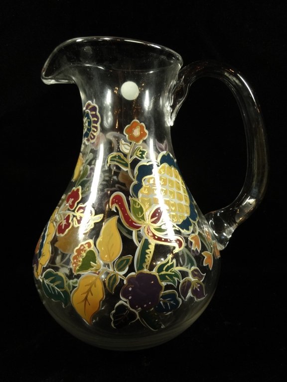 HANDPAINTED GLASS PITCHER, APPROX 9.75"H (1 of 3)