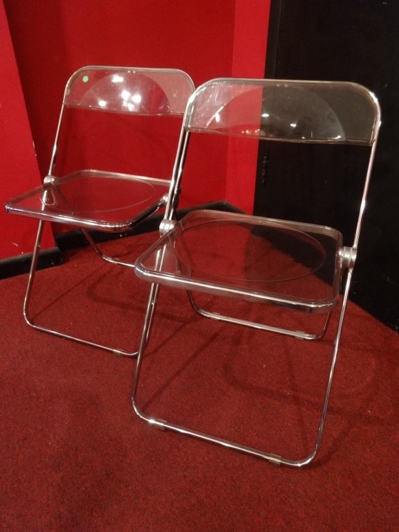 PAIR LUCITE AND CHROME FOLDING CHAIRS, VERY GOOD (1 of 6)
