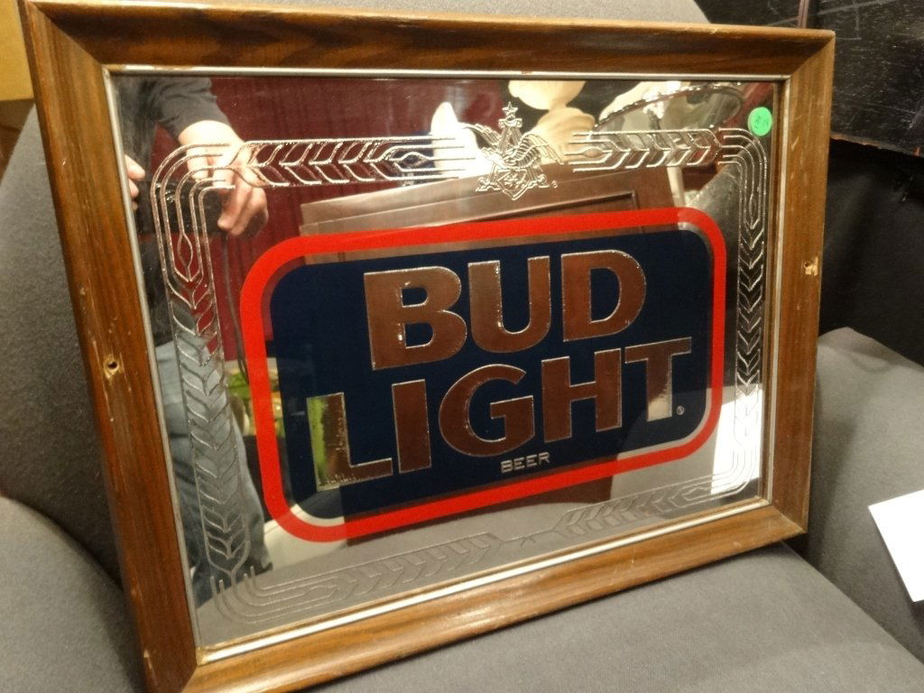 BUD LIGHT MIRRORED BAR SIGN, APPROX 18"W, SKU138.02 (1 of 2)