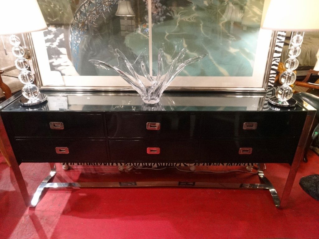 MODERN DESIGN STEEL AND WOOD CHEST, BLACK ENAMEL FINISH (1 of 7)