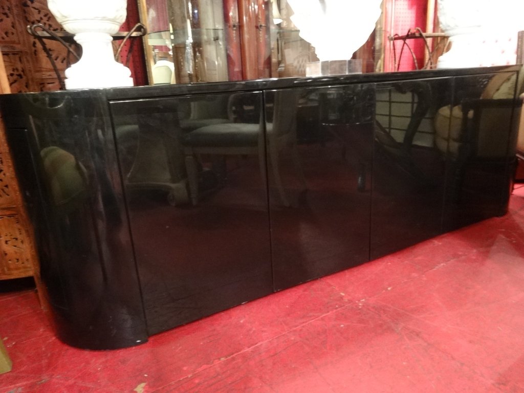 MODERN DESIGN OVAL CONSOLE CHEST, BLACK ENAMEL FINISH, (1 of 7)